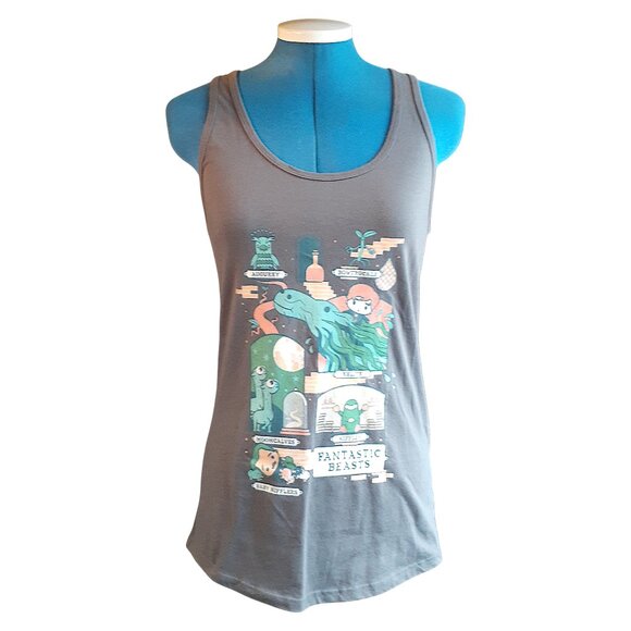 Fantastic Beasts Tank Top Gray Magical Creatures Harry Potter Wizarding World - Picture 1 of 5